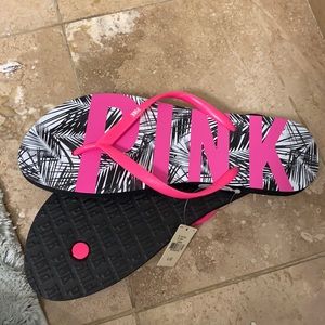 PINK Victoria's Secret Bold Pink and Black Flip-Flops